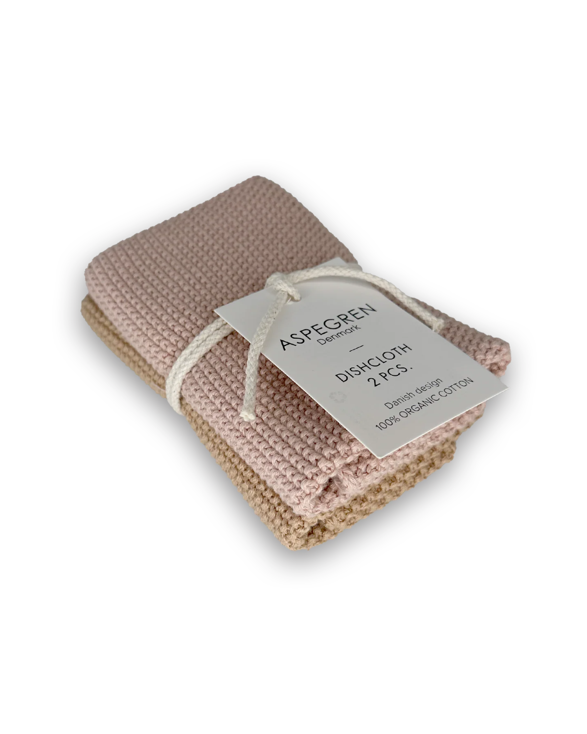 Opvaskeklude i økologisk bomuld, strikket, sæt med 2 - Macaroon: 25x25 cm