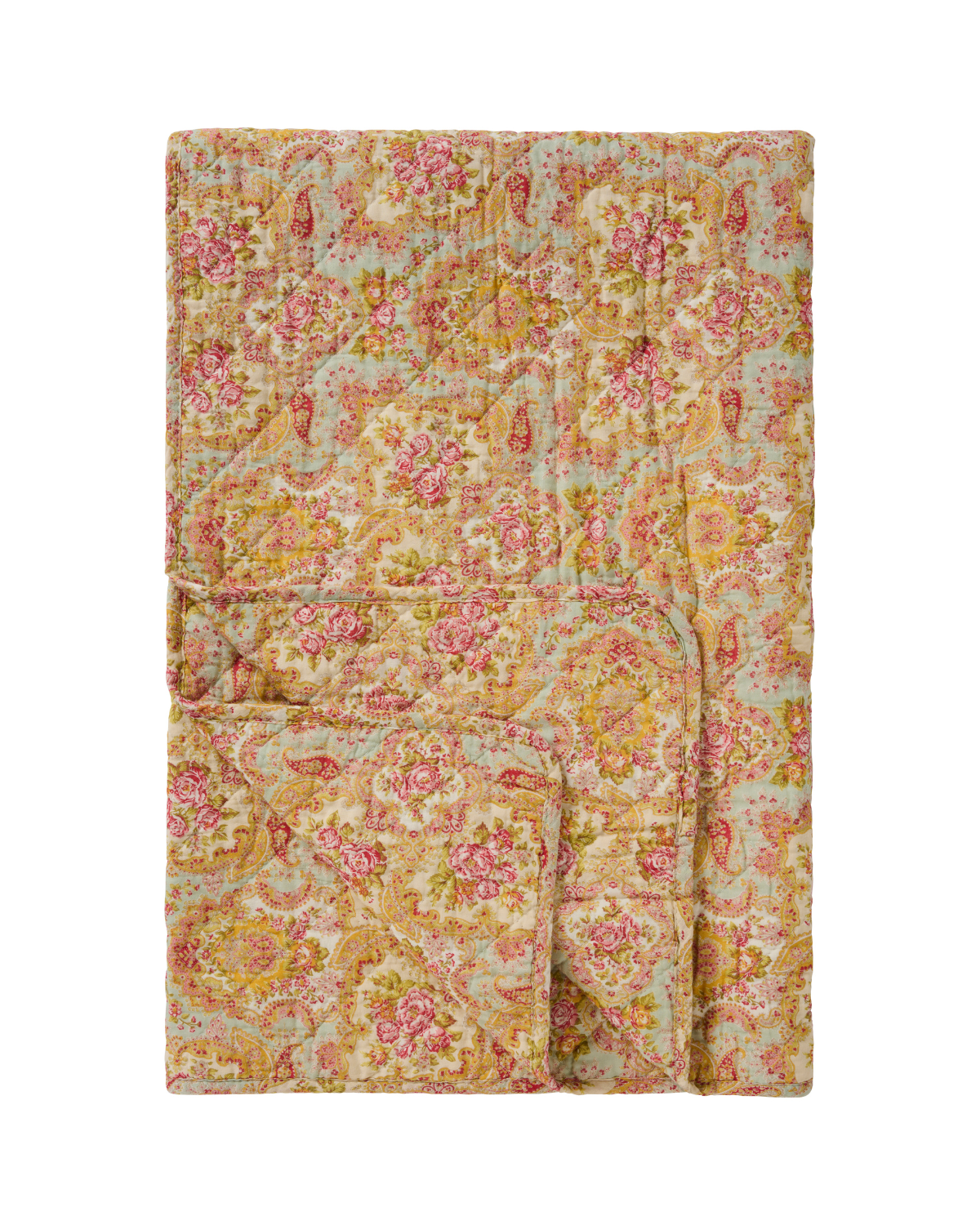 Quilt 130x180 cm – støvblå m/ paisley- og blomstermønster