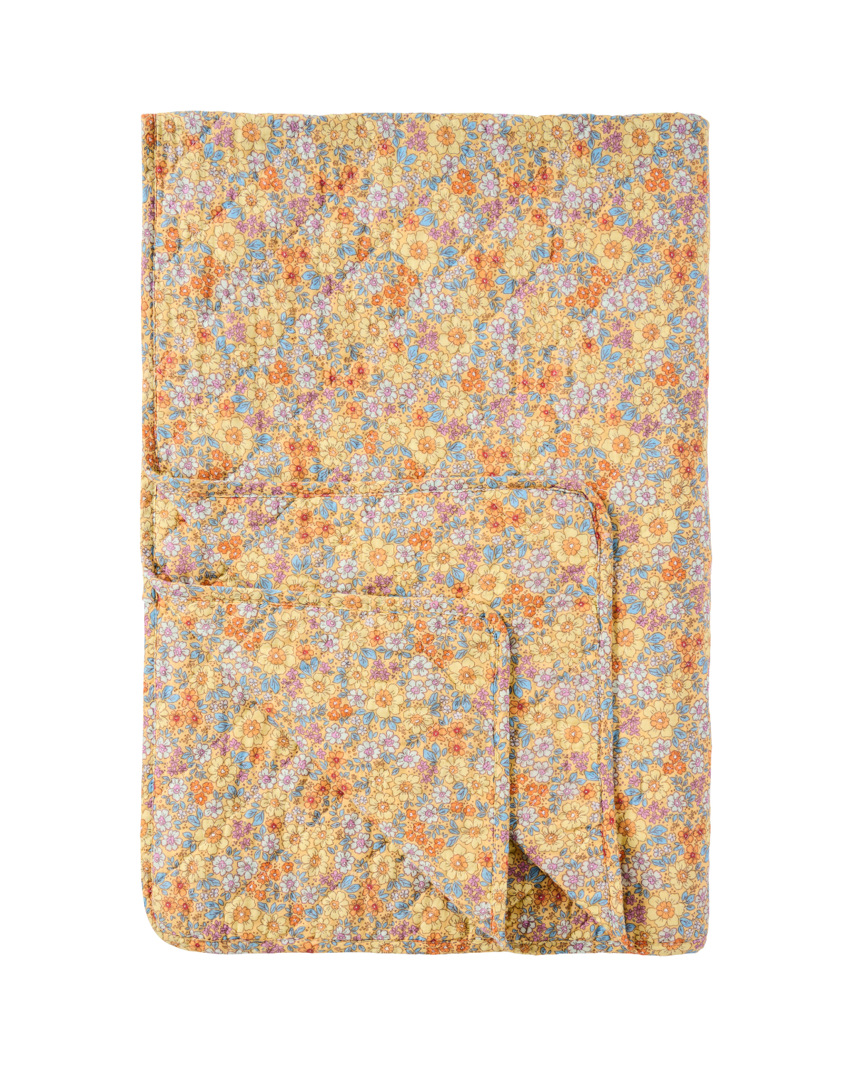 Quilt 130x180 cm – Quilt gul m/gule, blå, orange og lilla blomster
