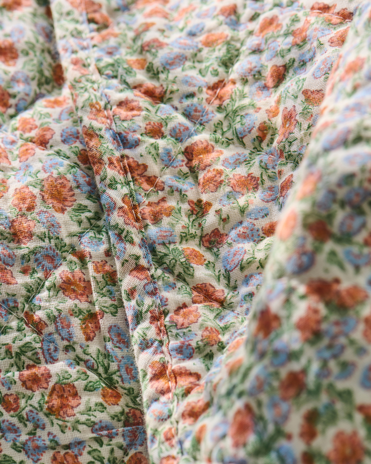 Quilt 130x180 cm – Quilt m/lyseblå og rust blomster