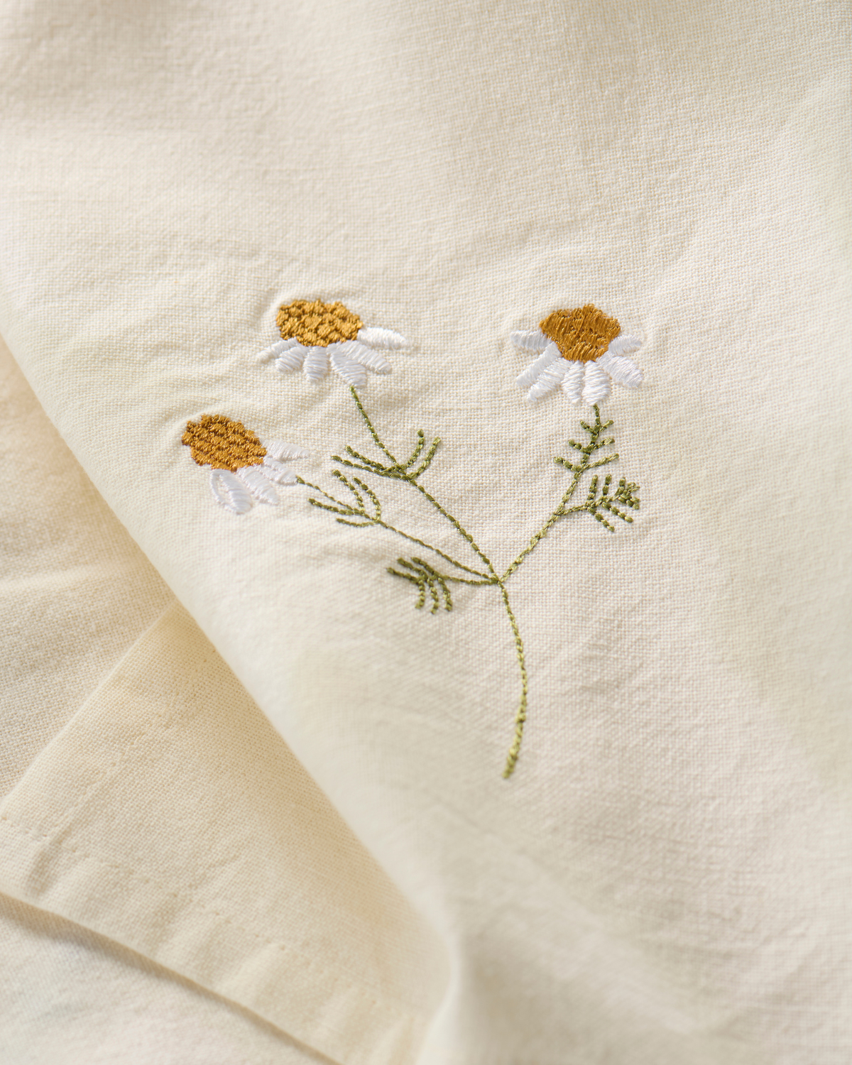 Viskestykke - Flora – Butter Cream med gule smørblomster