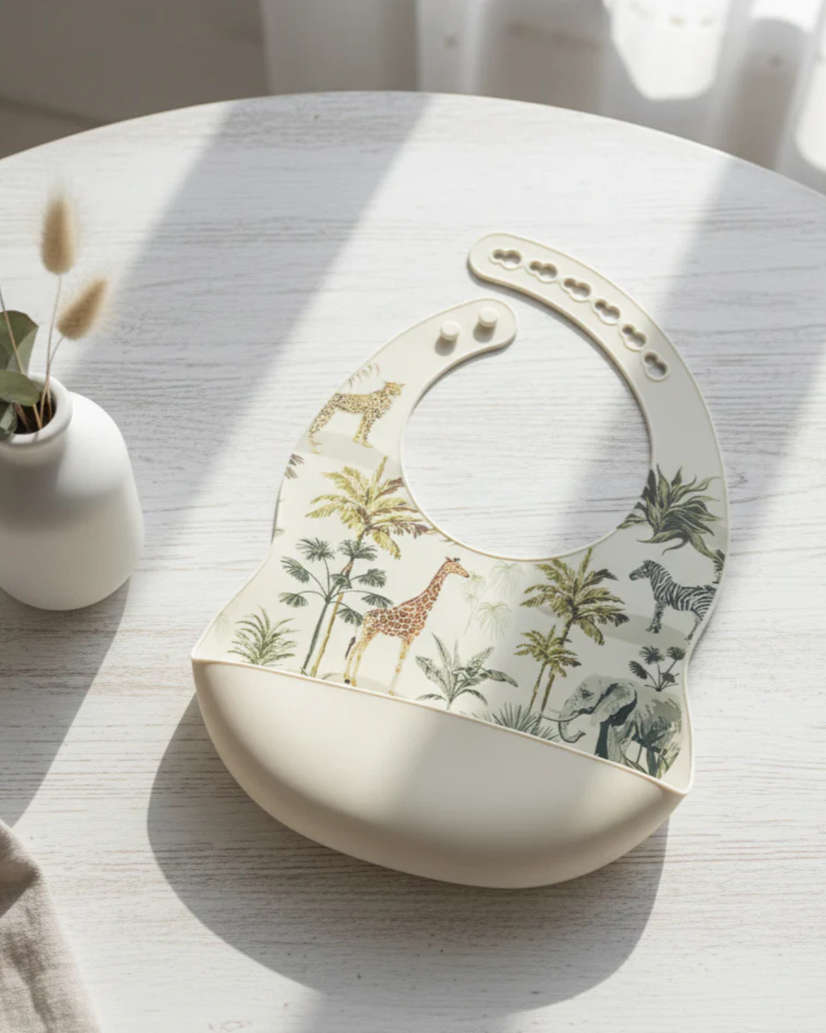 Silikone hagesmæk med bakke - Jungle/beige