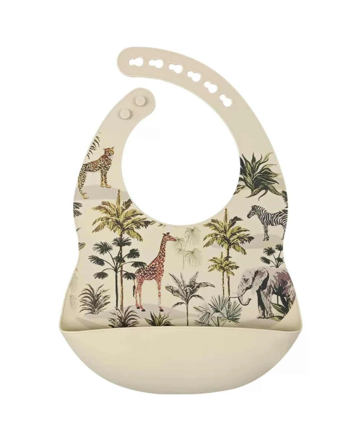 Silikone hagesmæk med bakke - Jungle/beige